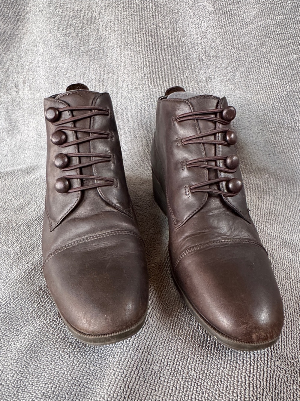 Nicole Brown Leather Ankle Booties with Button Lace Detail